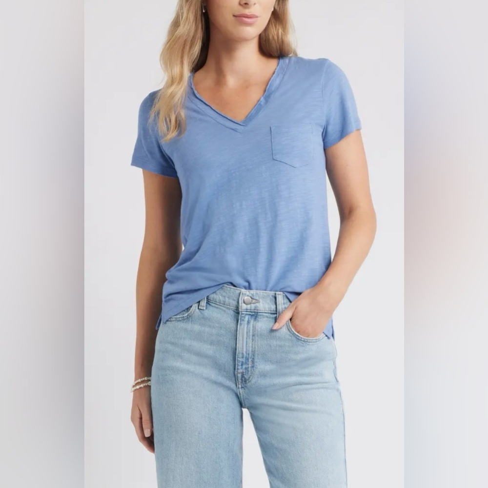 Cotton & Modal Baby Blue V-Neck T-Shirt